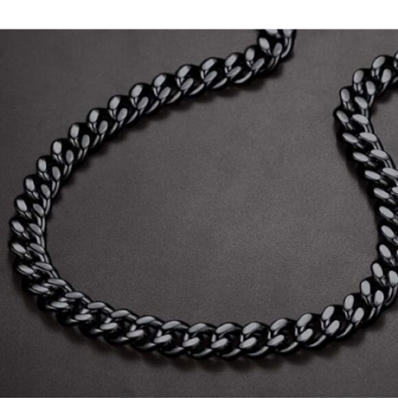 NEW LARGE BLACK CHAIN MIAMI CUBAN LINK 12MM UNISEX NECKLACE MENS JEWELRY GIFT - Picture 2 of 7